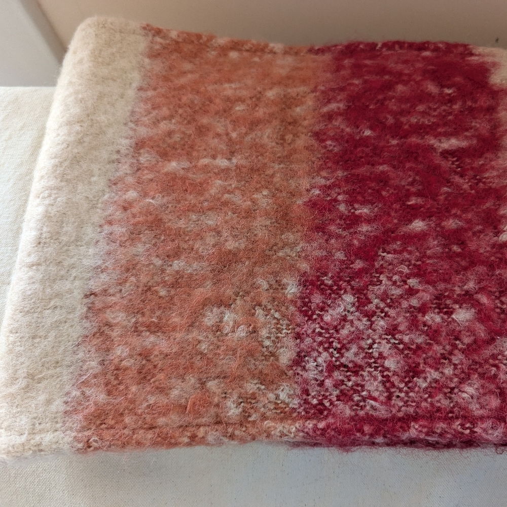 Vintage 100% Alpaca Wool Scarf Knit Winter Warm Cream Coral Red - Picture 3 of 10